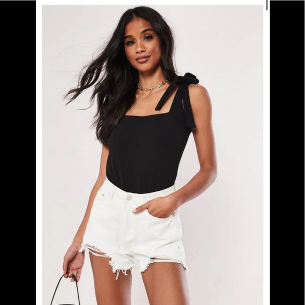 Missguided Black Tie Strap Square Neck Bodysuit